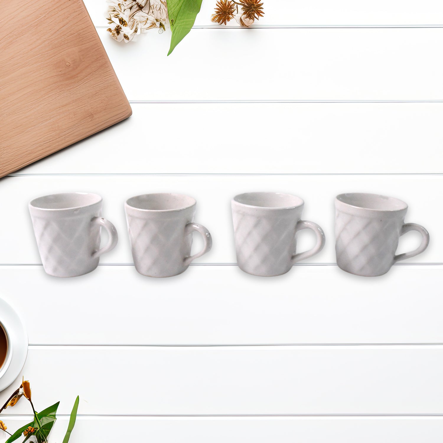 Unibic Ceramic Tea Cups With Plastic Leaf Shape Tray  Platter (6 Pcs Set) Unibic Ceramic Tea Cups With Plastic Leaf Shape Tray  Platter (6 Pcs Set)